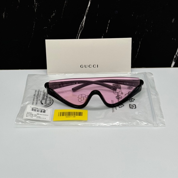 NEW GUCCI UNISEX SHIELD SUNGLASSES, GUCCI PINK BLACK EYEWEAR GUCCI - Picture 11 of 12